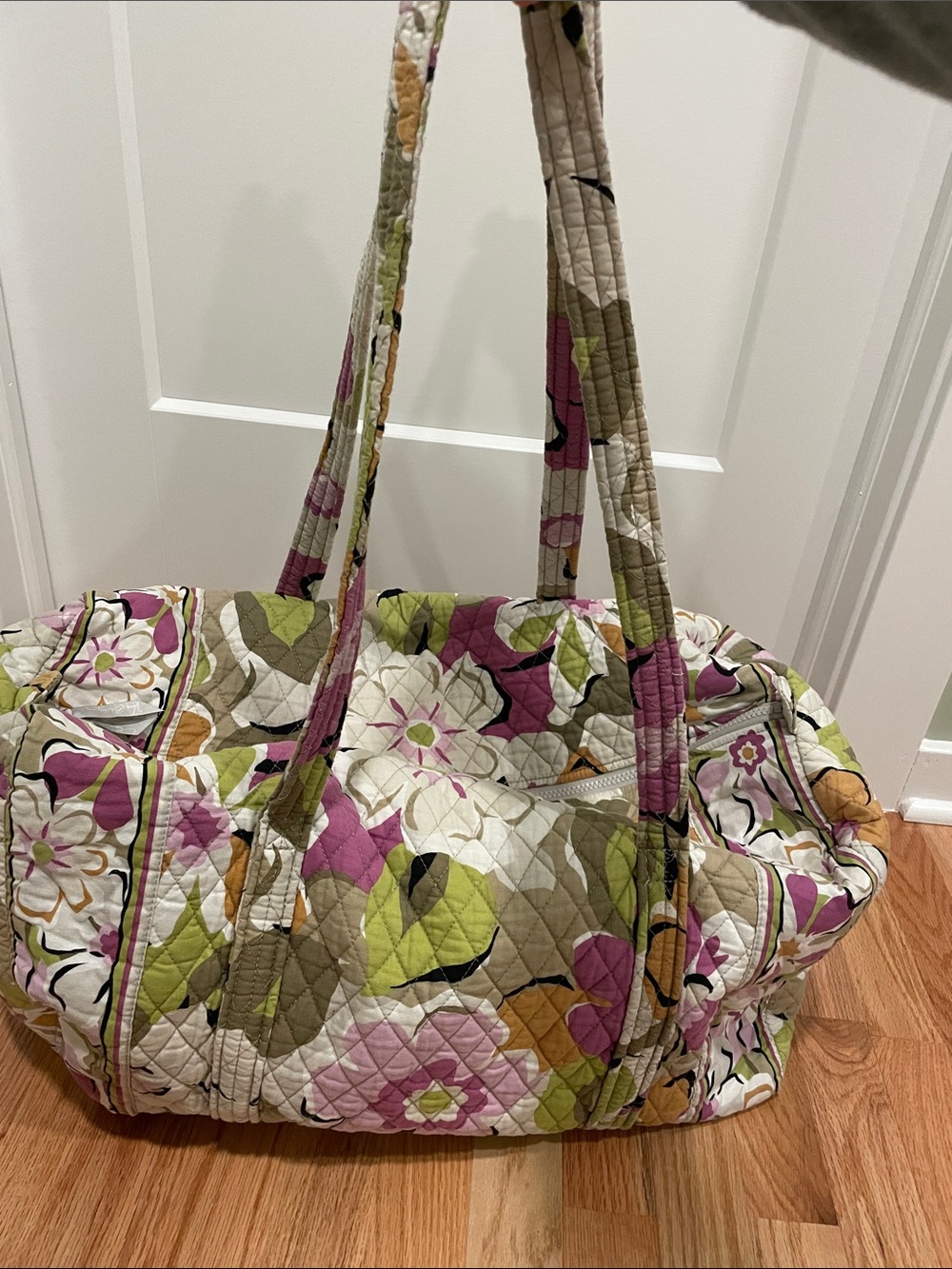 Vera Bradley Quilted Floral Travel Duffel in Pink, Green & Cream